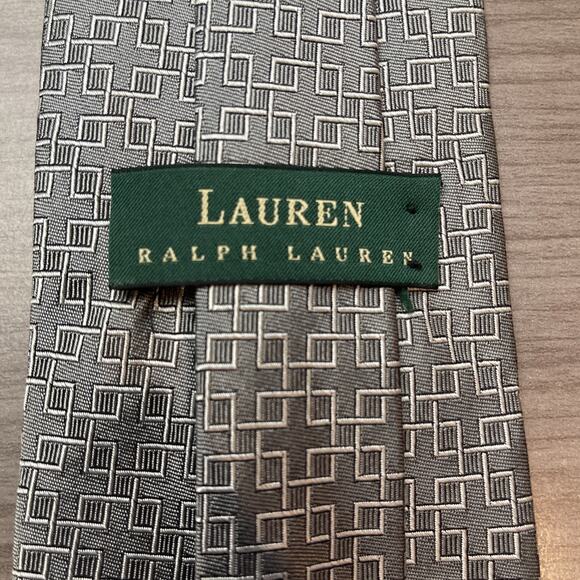 3 for $25-Lauren Ralph Lauren Gray Geometric Silk "Green Label" Designer Tie - Picture 1 of 8